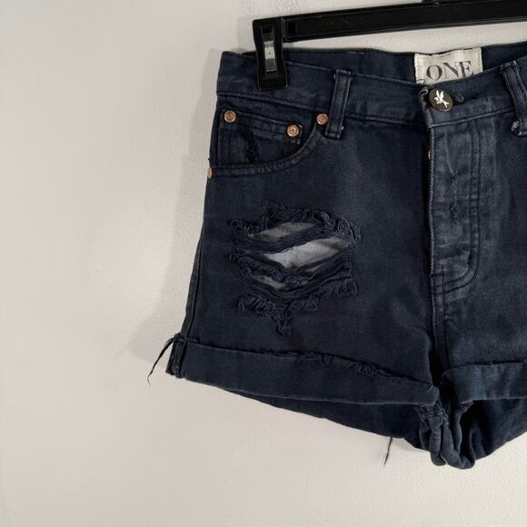One Teaspoon Hawks Black Distressed High Rise Twisted Cuff Denim Shorts 26 - Picture 4 of 8